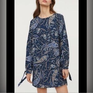 H&M Navy Paisley Long Sleeve Dress